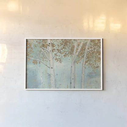 Golden Forest by James Wiens. shown as a paper print in a white frame. Available as a archival giclee rolled canvas, fine art paper, or poster print. SKU 14531i.