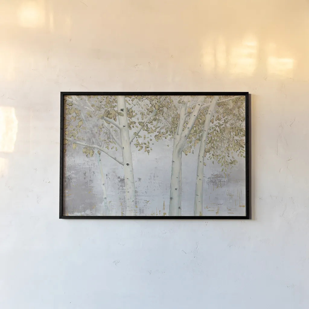 Golden Forest Gray by James Wiens. shown as a paper print in a black flame. Available as a archival giclee rolled canvas, fine art paper, or poster print. SKU 83534i.