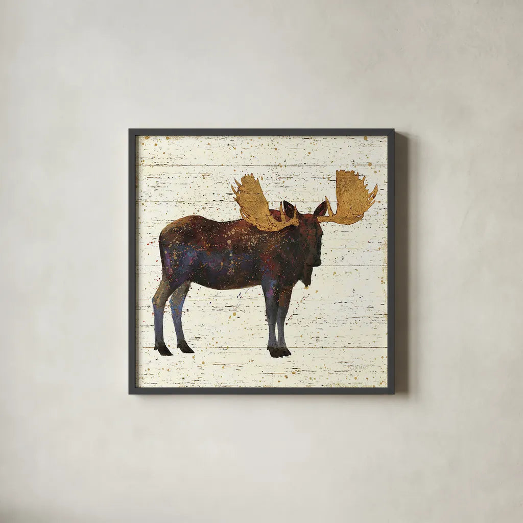 Golden Nature I by James Wiens. Shown in a sleek black glass frame for a contemporary gallery look. Available as an archival giclee rolled canvas, fine art paper, or poster print. SKU 17231a.