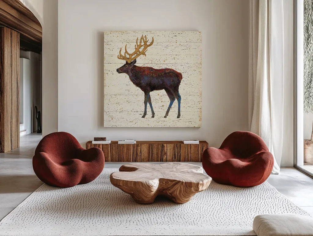 Golden Nature II by James Wiens. Shown as extra-large giant wall art in a modern living room. Available as an archival giclee rolled canvas, fine art paper, or poster print. SKU 17232a.