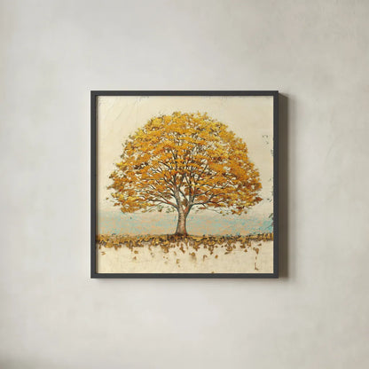 Golden Oak by James Wiens. Shown in a sleek black glass frame for a contemporary gallery look. Available as an archival giclee rolled canvas, fine art paper, or poster print. SKU 12998a.