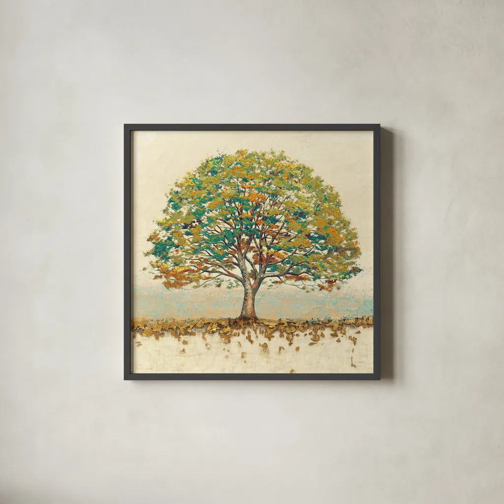 Golden Oak Spice by James Wiens. Shown in a sleek black glass frame for a contemporary gallery look. Available as an archival giclee rolled canvas, fine art paper, or poster print. SKU 27536a.