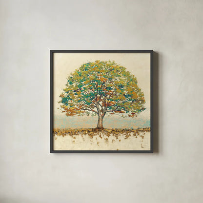 Golden Oak Spice by James Wiens. Shown in a sleek black glass frame for a contemporary gallery look. Available as an archival giclee rolled canvas, fine art paper, or poster print. SKU 27536a.