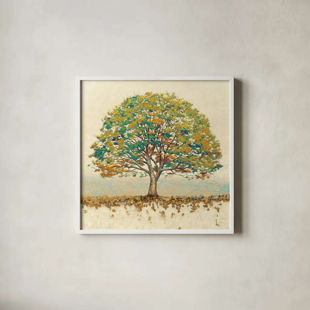 Golden Oak Spice by James Wiens. Shown in a crisp white glass frame for a clean and minimalist style. Available as an archival giclee rolled canvas, fine art paper, or poster print. SKU 27536a.