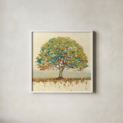 Golden Oak Spice by James Wiens. Shown in a crisp white glass frame for a clean and minimalist style. Available as an archival giclee rolled canvas, fine art paper, or poster print. SKU 27536a.