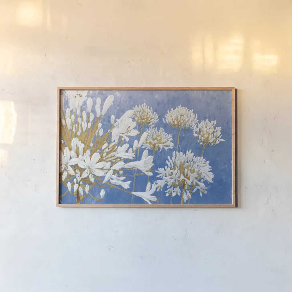 Golden Spring Blue by James Wiens. shown as a paper print in a natural frame. Available as a archival giclee rolled canvas, fine art paper, or poster print. SKU 54242i.