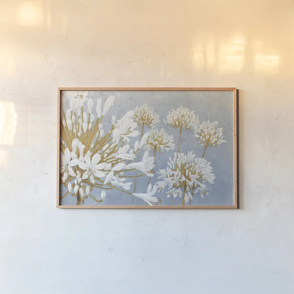 Golden Spring Blue Gray by James Wiens. shown as a paper print in a natural frame. Available as a archival giclee rolled canvas, fine art paper, or poster print. SKU 51562i.