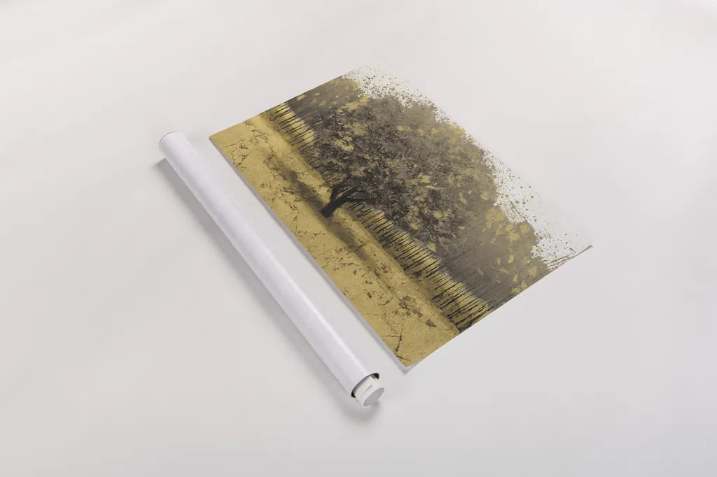 Golden Trees I Taupe by James Wiens. shown as a rolled paper print. Available as archival giclee rolled canvas, fine art paper, or poster print. SKU 18644i.
