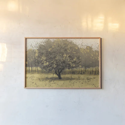 Golden Trees I Taupe by James Wiens. shown as a paper print in a natural frame. Available as a archival giclee rolled canvas, fine art paper, or poster print. SKU 18644i.
