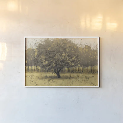Golden Trees I Taupe by James Wiens. shown as a paper print in a white frame. Available as a archival giclee rolled canvas, fine art paper, or poster print. SKU 18644i.