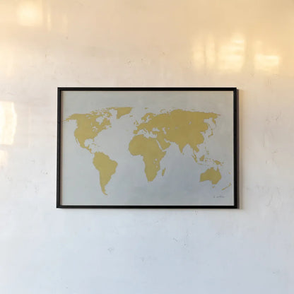 Golden World by James Wiens. shown as a paper print in a black flame. Available as a archival giclee rolled canvas, fine art paper, or poster print. SKU 69550i.