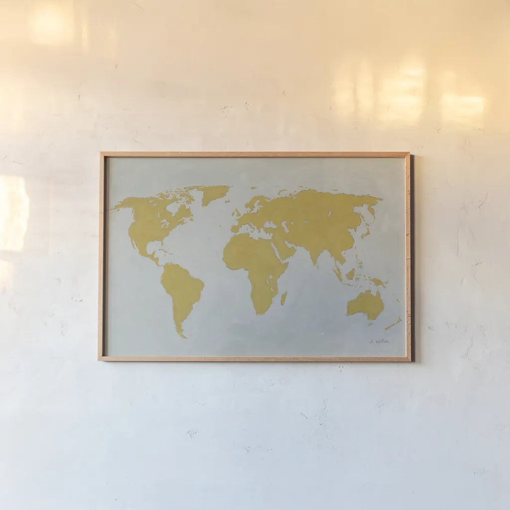 Golden World by James Wiens. shown as a paper print in a natural frame. Available as a archival giclee rolled canvas, fine art paper, or poster print. SKU 69550i.