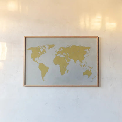 Golden World by James Wiens. shown as a paper print in a natural frame. Available as a archival giclee rolled canvas, fine art paper, or poster print. SKU 69550i.
