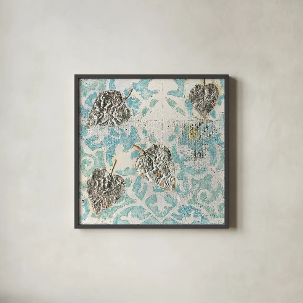 Gracefully Blue I by James Wiens. Shown in a sleek black glass frame for a contemporary gallery look. Available as an archival giclee rolled canvas, fine art paper, or poster print. SKU 38341a.