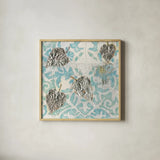 Gracefully Blue I by James Wiens. Shown in a natural wood glass frame for a timeless modern aesthetic. Available as an archival giclee rolled canvas, fine art paper, or poster print. SKU 38341a.