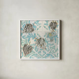 Gracefully Blue I by James Wiens. Shown in a crisp white glass frame for a clean and minimalist style. Available as an archival giclee rolled canvas, fine art paper, or poster print. SKU 38341a.