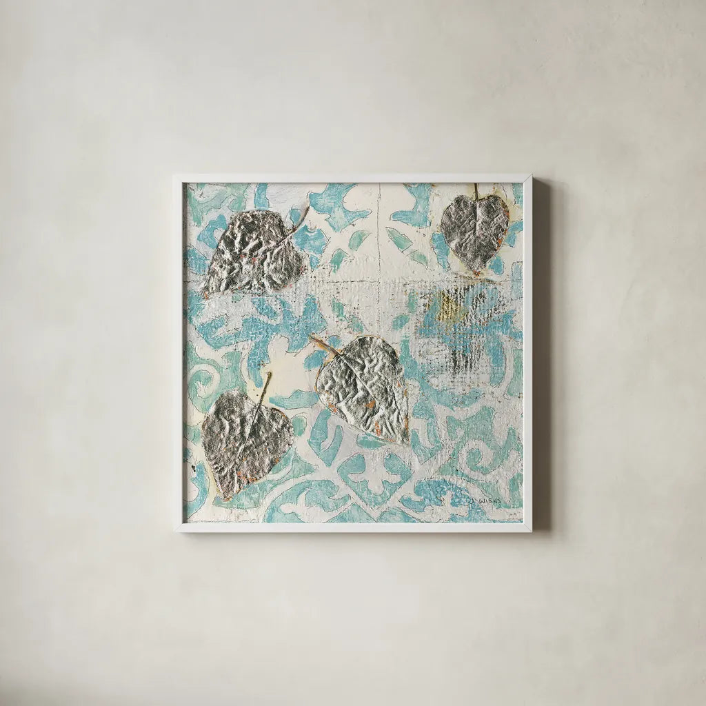 Gracefully Blue I by James Wiens. Shown in a crisp white glass frame for a clean and minimalist style. Available as an archival giclee rolled canvas, fine art paper, or poster print. SKU 38341a.