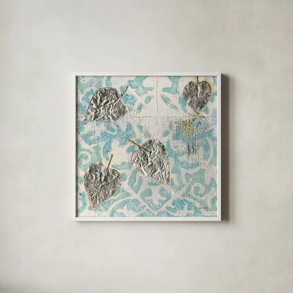 Gracefully Blue I by James Wiens. Shown in a crisp white glass frame for a clean and minimalist style. Available as an archival giclee rolled canvas, fine art paper, or poster print. SKU 38341a.