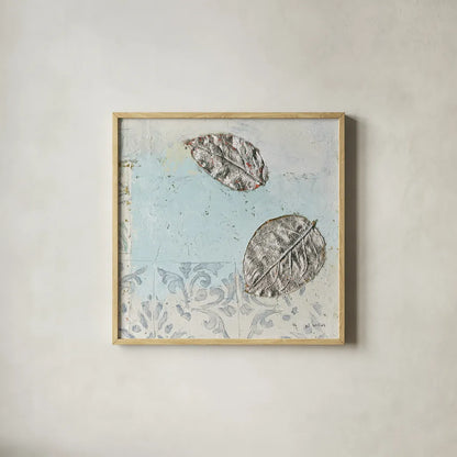 Gracefully Blue II by James Wiens. Shown in a natural wood glass frame for a timeless modern aesthetic. Available as an archival giclee rolled canvas, fine art paper, or poster print. SKU 38342a.