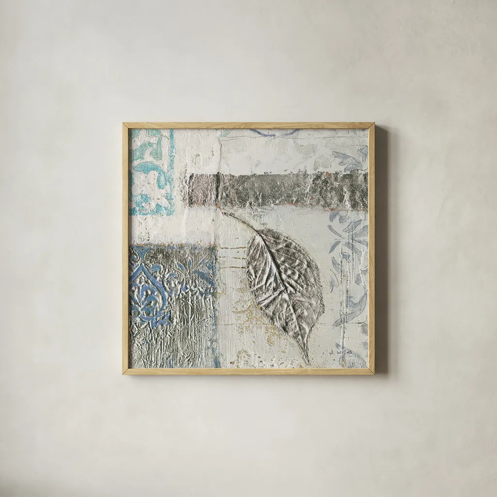 Gracefully Blue IV by James Wiens. Shown in a natural wood glass frame for a timeless modern aesthetic. Available as an archival giclee rolled canvas, fine art paper, or poster print. SKU 38344a.