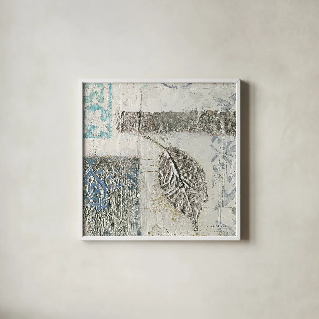 Gracefully Blue IV by James Wiens. Shown in a crisp white glass frame for a clean and minimalist style. Available as an archival giclee rolled canvas, fine art paper, or poster print. SKU 38344a.