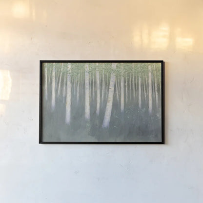 Green Forest Hues II by James Wiens. shown as a paper print in a black flame. Available as a archival giclee rolled canvas, fine art paper, or poster print. SKU 75174i.