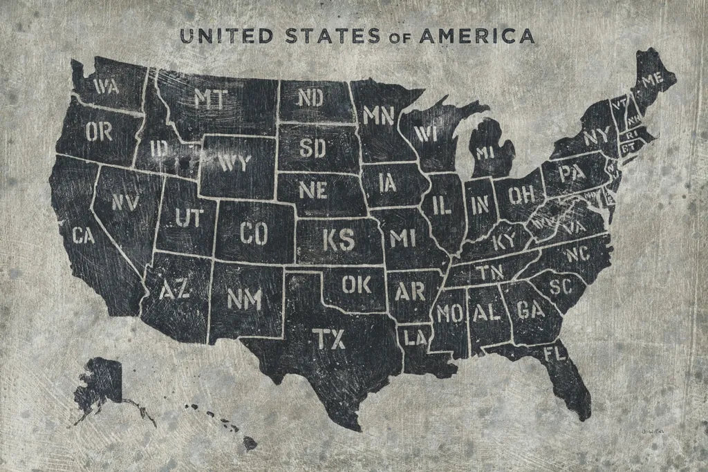 Grunge USA Map by James Wiens. SKU 54954i. Archival Giclee Fine art print for wall decor.