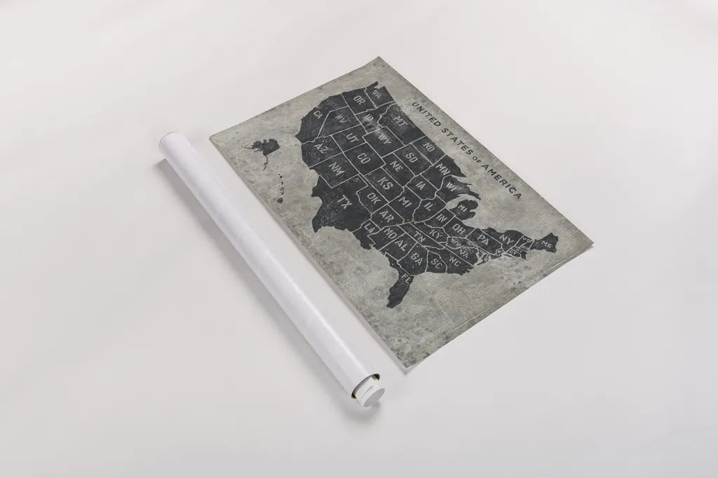 Grunge USA Map by James Wiens. shown as a rolled paper print. Available as archival giclee rolled canvas, fine art paper, or poster print. SKU 54954i.