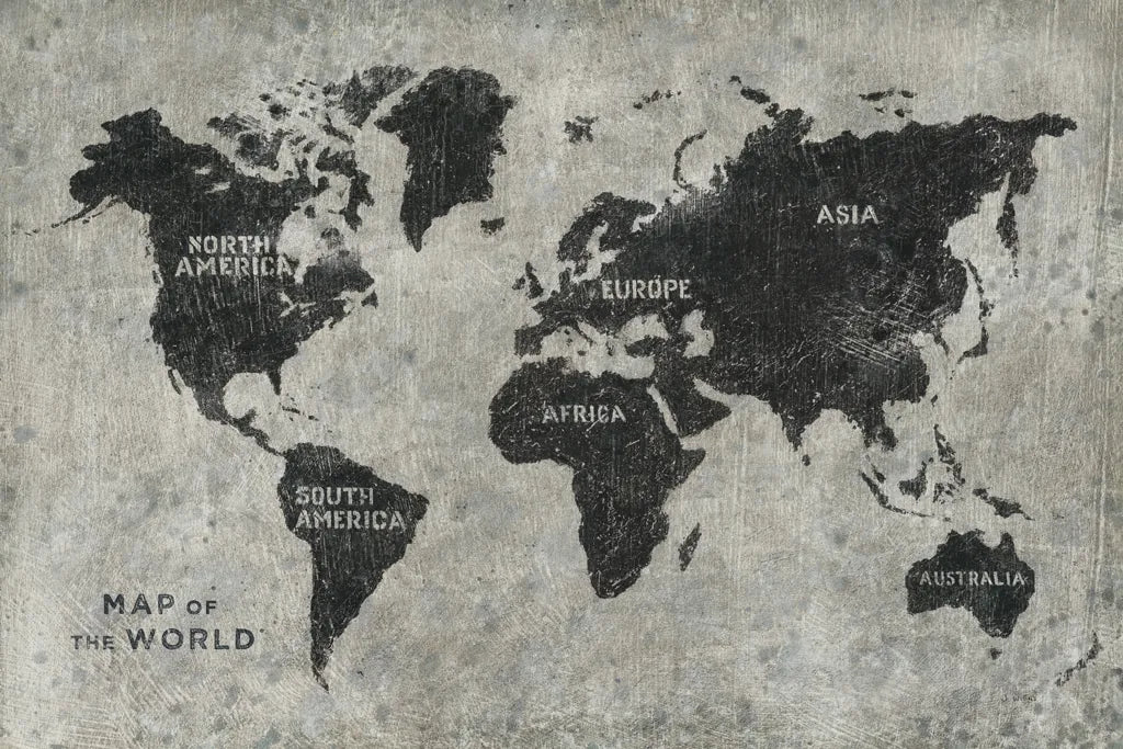 Grunge World Map by James Wiens. SKU 54955i. Archival Giclee Fine art print for wall decor.