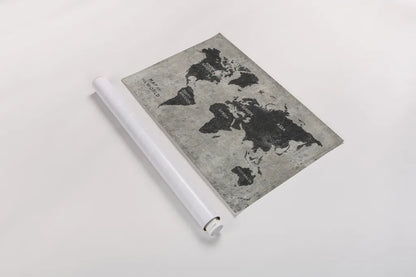 Grunge World Map by James Wiens. shown as a rolled paper print. Available as archival giclee rolled canvas, fine art paper, or poster print. SKU 54955i.