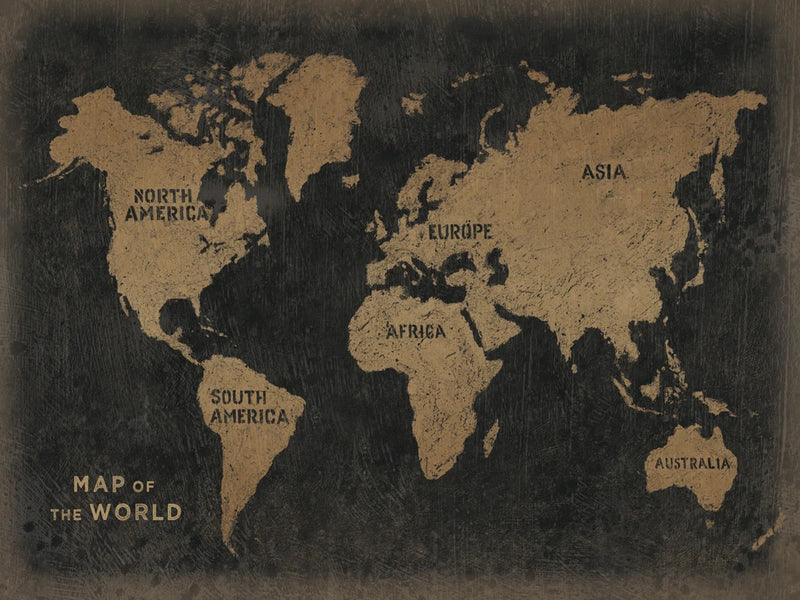 Grunge World Map Black Gold by James Wiens