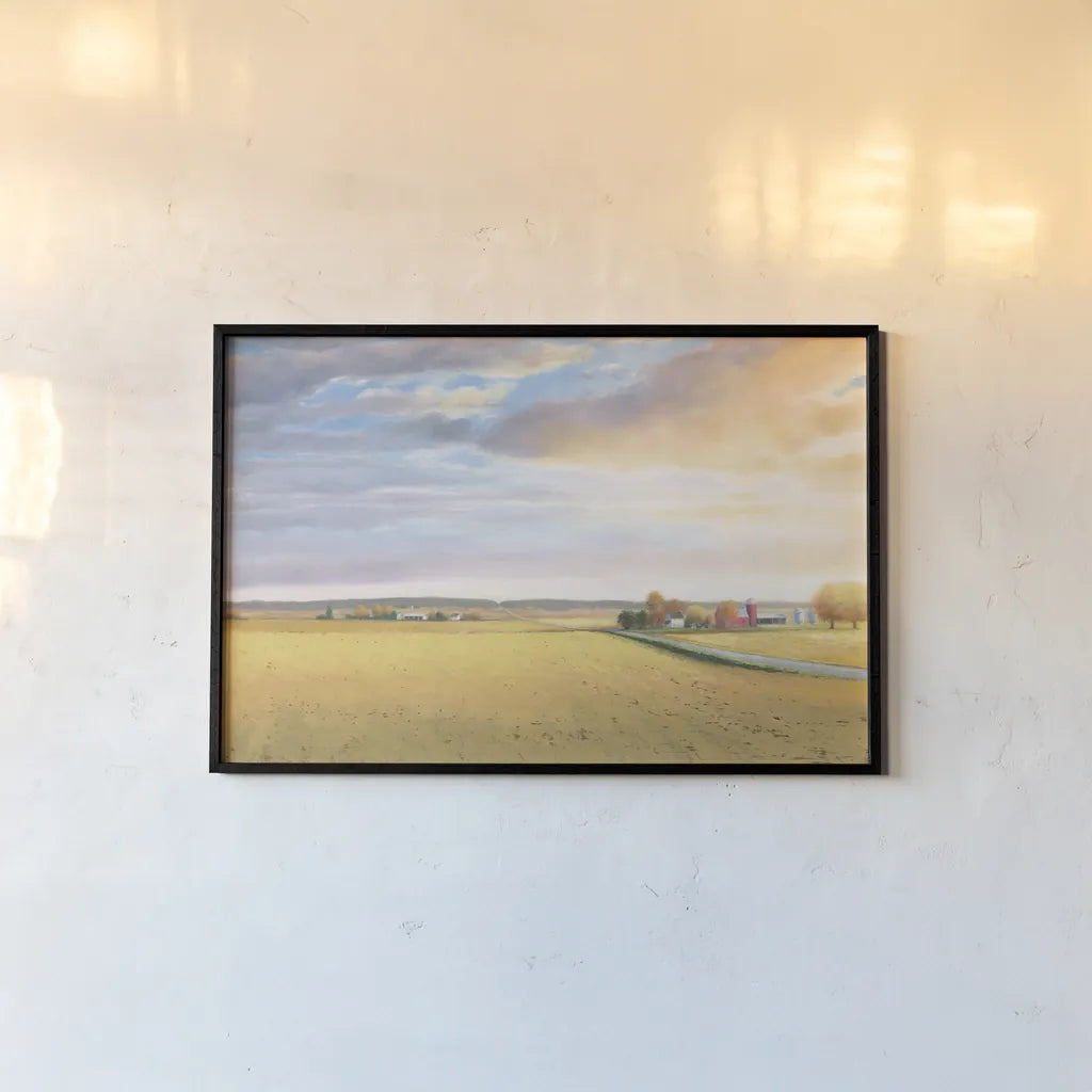 Heartland Landscape by James Wiens. shown as a paper print in a black flame. Available as a archival giclee rolled canvas, fine art paper, or poster print. SKU 30854i.