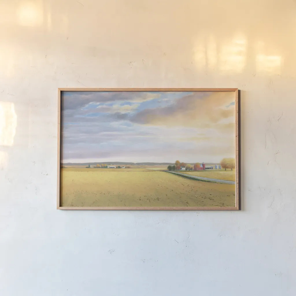 Heartland Landscape by James Wiens. shown as a paper print in a natural frame. Available as a archival giclee rolled canvas, fine art paper, or poster print. SKU 30854i.