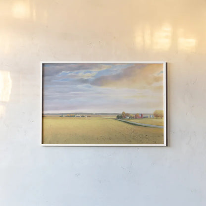 Heartland Landscape by James Wiens. shown as a paper print in a white frame. Available as a archival giclee rolled canvas, fine art paper, or poster print. SKU 30854i.