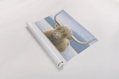 Highland Cow by James Wiens. shown as a rolled paper print. Available as archival giclee rolled canvas, fine art paper, or poster print. SKU 50229i.
