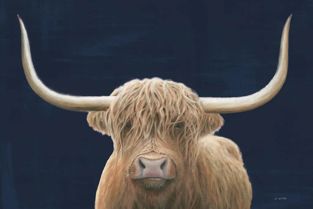 Highland Cow Navy by James Wiens. SKU 56160i. Archival Giclee Fine art print for wall decor.