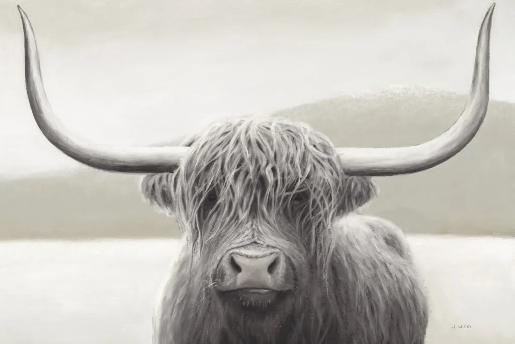 Highland Cow Neutral by James Wiens. SKU 51630i. Archival Giclee Fine art print for wall decor.