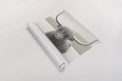 Highland Cow Neutral by James Wiens. shown as a rolled paper print. Available as archival giclee rolled canvas, fine art paper, or poster print. SKU 51630i.