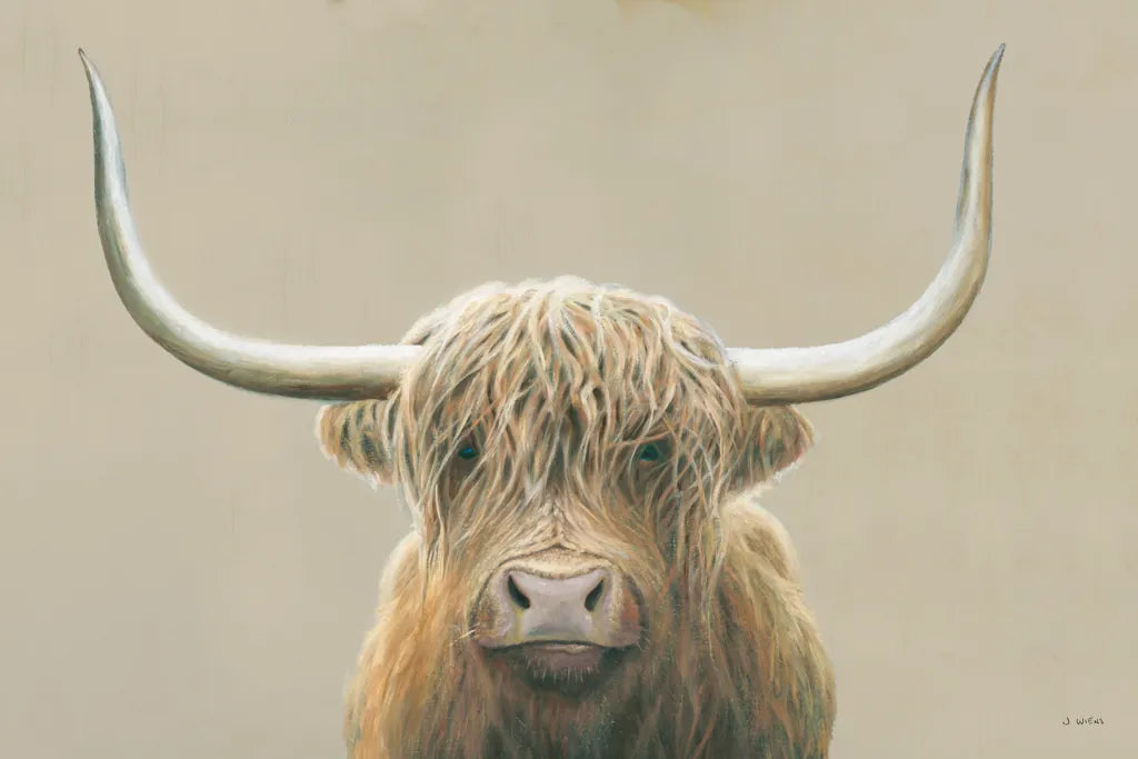 Highland Cow Neutral by James Wiens. SKU 73113i. Archival Giclee Fine art print for wall decor.