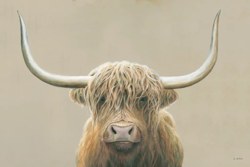 Highland Cow Neutral by James Wiens. SKU 73113i. Archival Giclee Fine art print for wall decor.