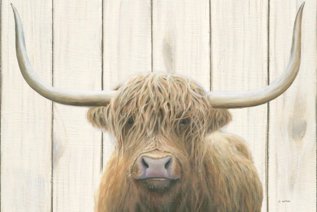 Highland Cow Shiplap by James Wiens. SKU 52459i. Archival Giclee Fine art print for wall decor.