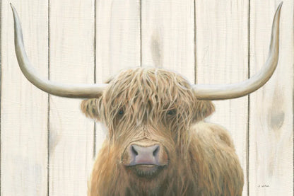 Highland Cow Shiplap by James Wiens. SKU 52459i. Archival Giclee Fine art print for wall decor.