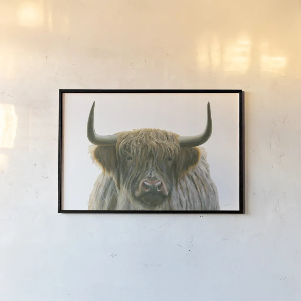 Highlander by James Wiens. shown as a paper print in a black flame. Available as a archival giclee rolled canvas, fine art paper, or poster print. SKU 56447i.