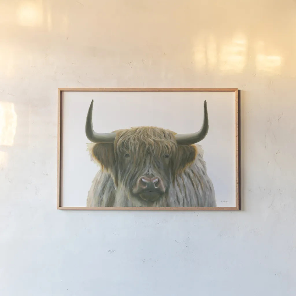 Highlander by James Wiens. shown as a paper print in a natural frame. Available as a archival giclee rolled canvas, fine art paper, or poster print. SKU 56447i.