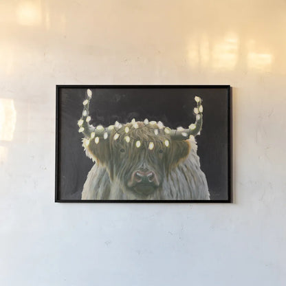 Holiday Highlander BW by James Wiens. shown as a paper print in a black flame. Available as a archival giclee rolled canvas, fine art paper, or poster print. SKU 81956i.