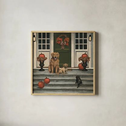 Home Welcoming by James Wiens. Shown in a natural wood glass frame for a timeless modern aesthetic. Available as an archival giclee rolled canvas, fine art paper, or poster print. SKU 19504a.