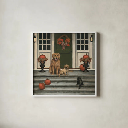 Home Welcoming by James Wiens. Shown in a crisp white glass frame for a clean and minimalist style. Available as an archival giclee rolled canvas, fine art paper, or poster print. SKU 19504a.