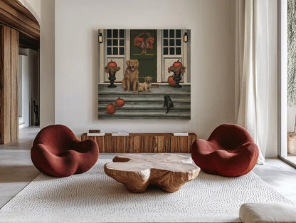 Home Welcoming by James Wiens. Shown as extra-large giant wall art in a modern living room. Available as an archival giclee rolled canvas, fine art paper, or poster print. SKU 19504a.