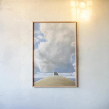 House on the Hill by James Wiens. shown as a paper print in a natural frame. Available as a archival giclee rolled canvas, fine art paper, or poster print. SKU 72484h.