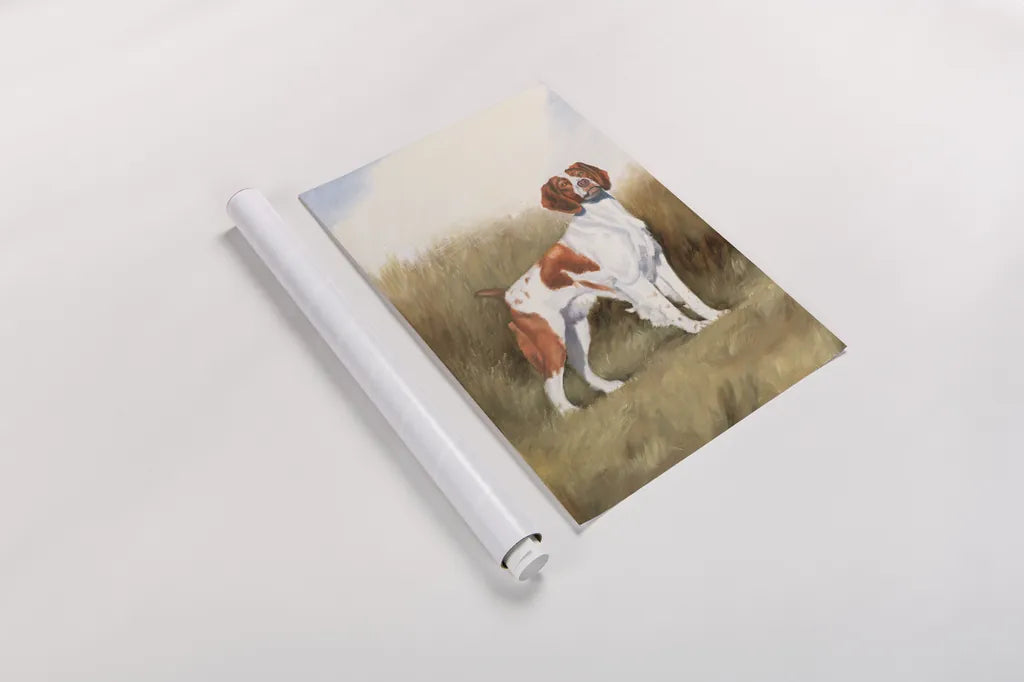 Hunting Dog I by James Wiens. shown as a rolled paper print. Available as archival giclee rolled canvas, fine art paper, or poster print. SKU 76114h.